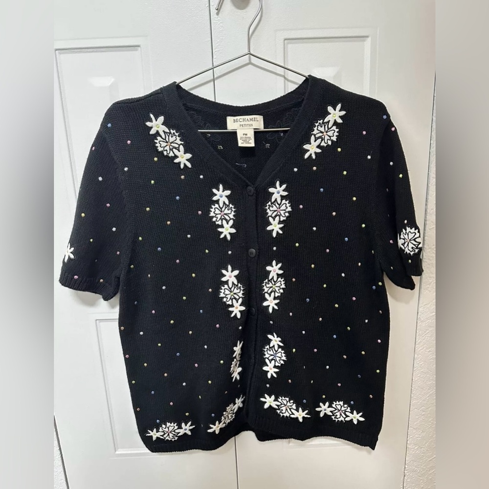 Bechamel Petites Black Sweater With Flower Design. Size PM